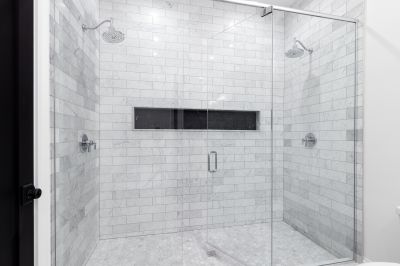 Corner Shower with Modern Tiles